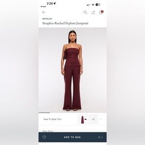 Abercrombie & Fitch SMALL TALL Strapless Ruched Peplum Jumpsuit